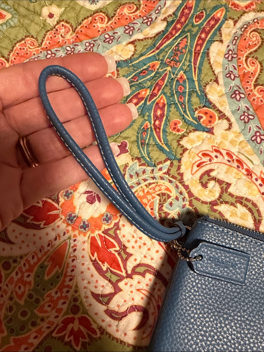 Coach Blue Pebbled Leather Wristlet Clutch - Picture 6 of 6